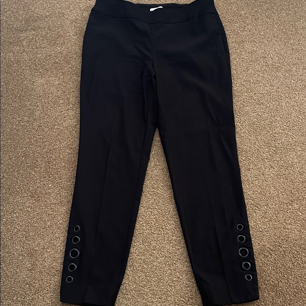 Cato Black Straight Leg Pants with Grommet Accents at Hem, Size 12, Mid-rise